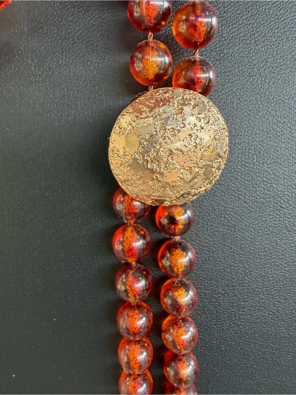 Vintage Amber-Tone Beaded Lariat Long Necklace